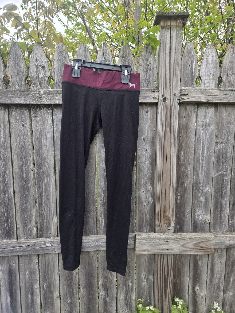 PINK Victoria's Secret Black Leggings with Maroon Waistband